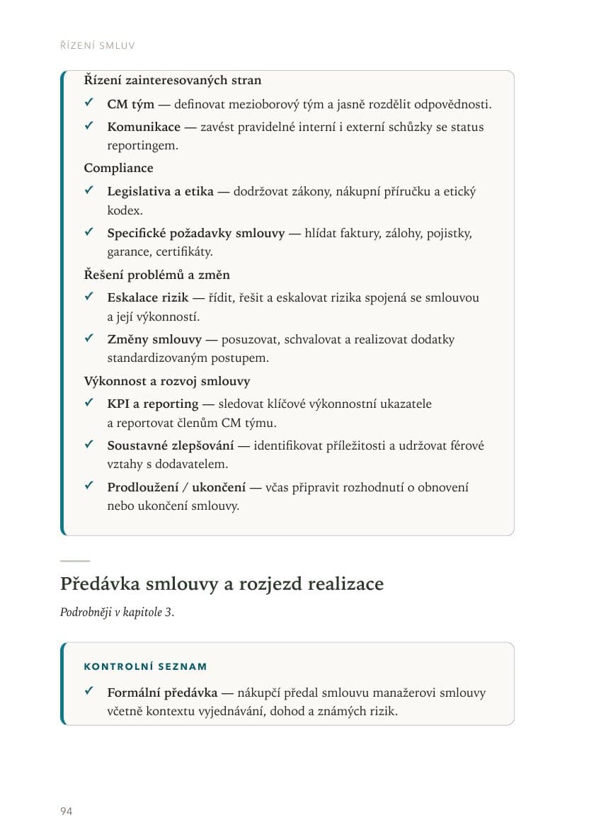 Strana knihy s kontrolním seznamem z přílohy